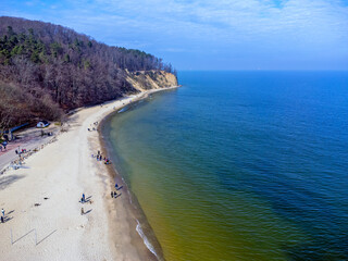Aerial view landscape Poland Gdynia, view of cliff, Baltic sea and beach.