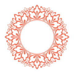 Decorative frame Elegant vector element for design in Eastern style, place for text. Floral pink and white border. Lace illustration for invitations and greeting cards