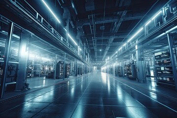 Fototapeta premium Double exposure of petrochemical plant at night. Concept of energy industry