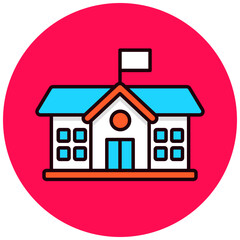 School building icon with colorful design in red circle shape
