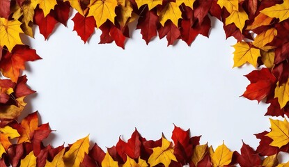 Naklejka na ściany i meble Autumn leaves as border frame on plain white background from Generative AI