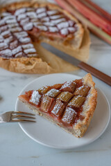 Traditional French rhubarb tart cake 