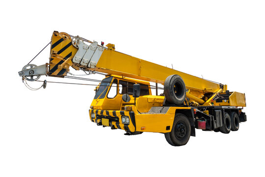 A Mobile Crane On White Background. Mobile Crane  For Construction Site.