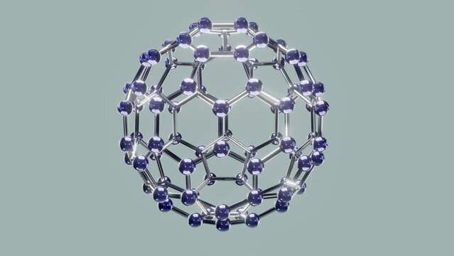 fullerene. Model of the C60 fullerene seamless rotate animation. buckminsterfullerene, Buckyballs. nano materials.