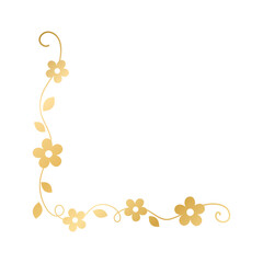 Spring gold floral corner borders. Flower page decoration doodle vector illustration.