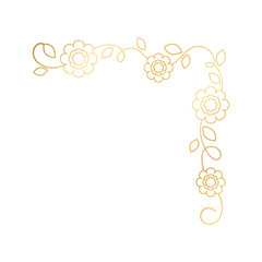 Spring gold floral corner borders. Flower page decoration doodle vector illustration.
