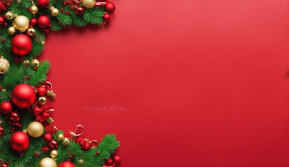 hristmas decorations on plain red background from Generative AI