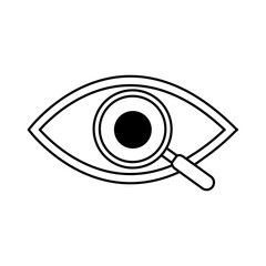 Magnifier with eye outline icon. Find icon, investigate concept symbol. Eye with magnifying glass. Appearance, aspect, look, view, creative vision icon