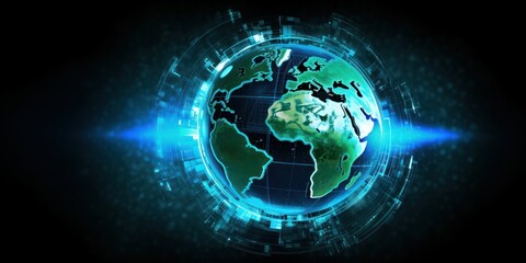 Obraz premium Cyber Earth Background, Futuristic Digital World and Global Technology. Generative Ai