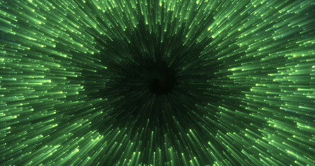 Obraz premium Abstract green energy magical glowing spiral swirl tunnel particle background with bokeh effect