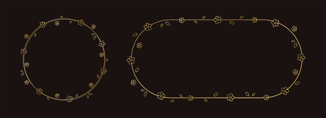 Gold Floral Frame Outline Set. Botanical circle border template, flourish design element for wedding, greeting card.