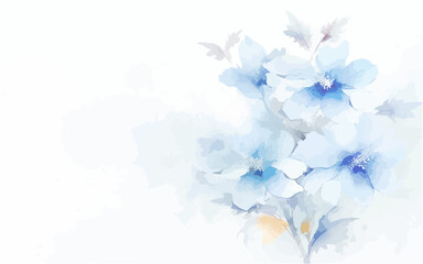 Abstract art background vector. Luxury minimal style wallpaper with blue watercolor flower blue and white watercolor flower art. watercolor blue flower and white splash and white background.