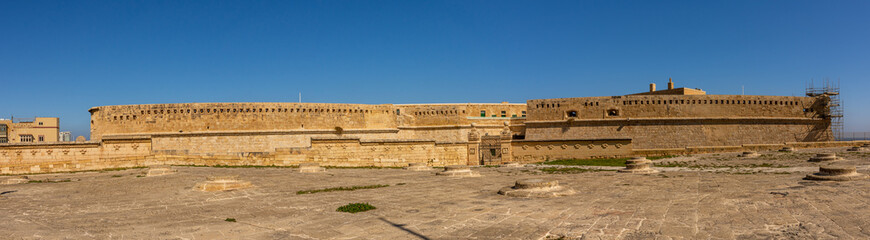 Panorama of Fort Saint Elmo in Valetta, Malta, a star fort