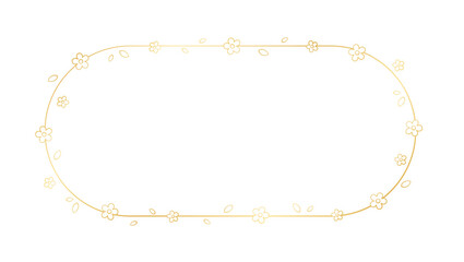 Oval Gold Floral Frame Outline Doodle. Golden spring border template, flourish design element for wedding, greeting card.