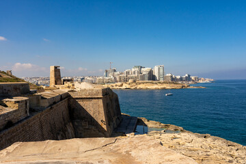 Panorama of Fort Saint Elmo in Valetta, Malta, a star fort