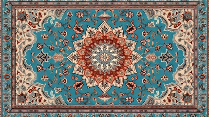 Persian carpet design with classic figures and different fractal colors, showcasing traditional artistry, generative ai