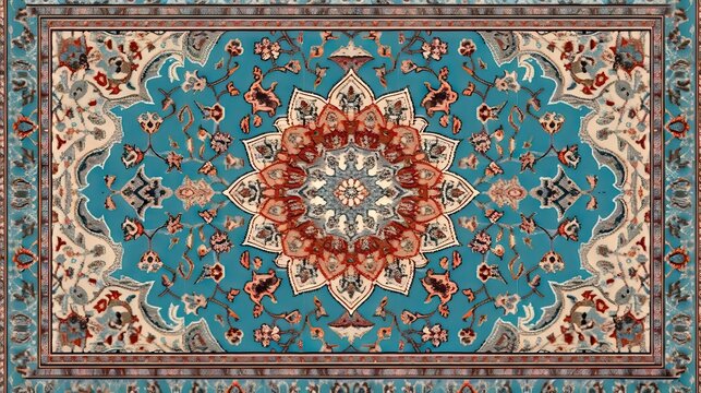 Persian carpet design with classic figures and different fractal colors, showcasing traditional artistry, generative ai
