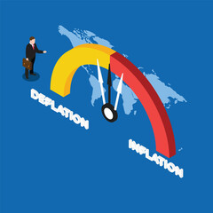 Businessman with Deflation and inflation gauge isometric 3d vector illustration concept for banner, website, illustration, landing page, flyer, etc