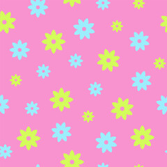 Simple yellow and light blue flowers seamless pattern on light pink background, for pattern, background, wallpaper, wrapping paper, textile, fabrics