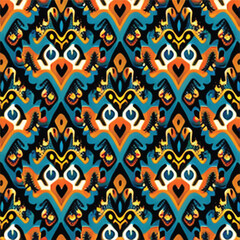 Abstract ethnic seamless pattern ornamental. Festive colorful background design, Folk print. ikat pattern