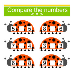 Fototapeta na wymiar Math activity for kids. Compare the numbers. Number range up to 10.