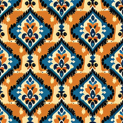 Abstract ethnic seamless pattern ornamental. Festive colorful background design, Folk print. ikat pattern