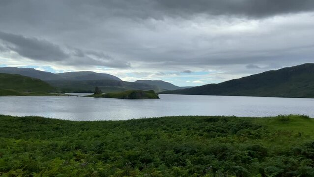 Ardvreck Castle in the middle Loch Assynt, Highlands Scotland