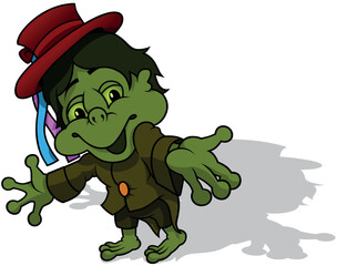 Green Smiling Waterman with Red Hat with Colorful Ribbons