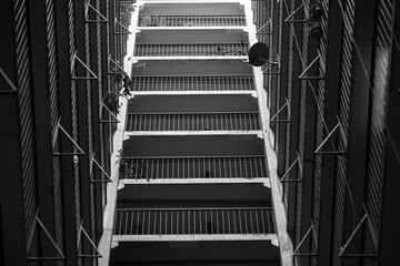 Abstract Geometry Images of Building Facade. Low cost flat architecture. Low angle view. Black and white architecture abstract