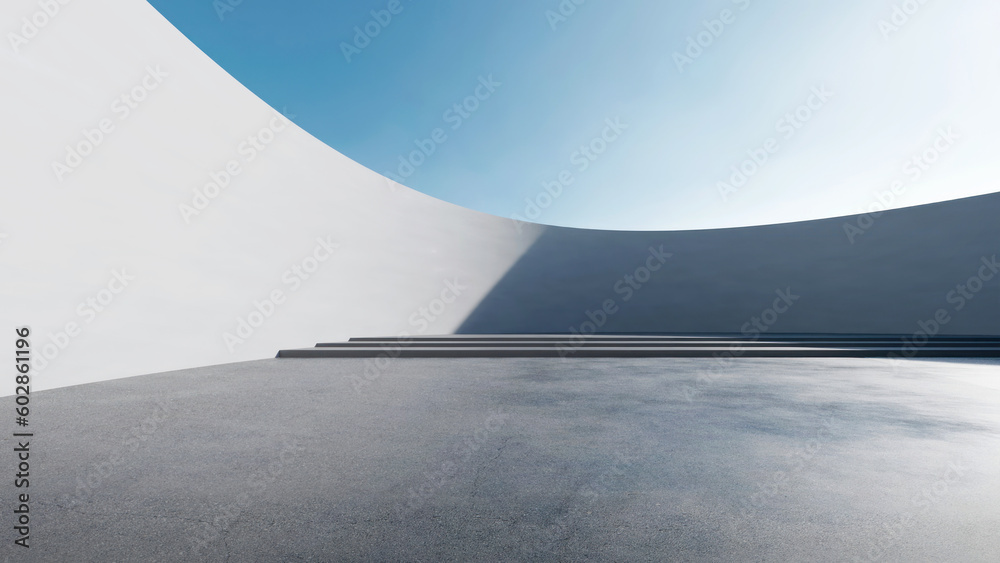 Leinwandbilder 3d render of abstract modern architecture with empty concrete floor and curve wall, car presentation background.