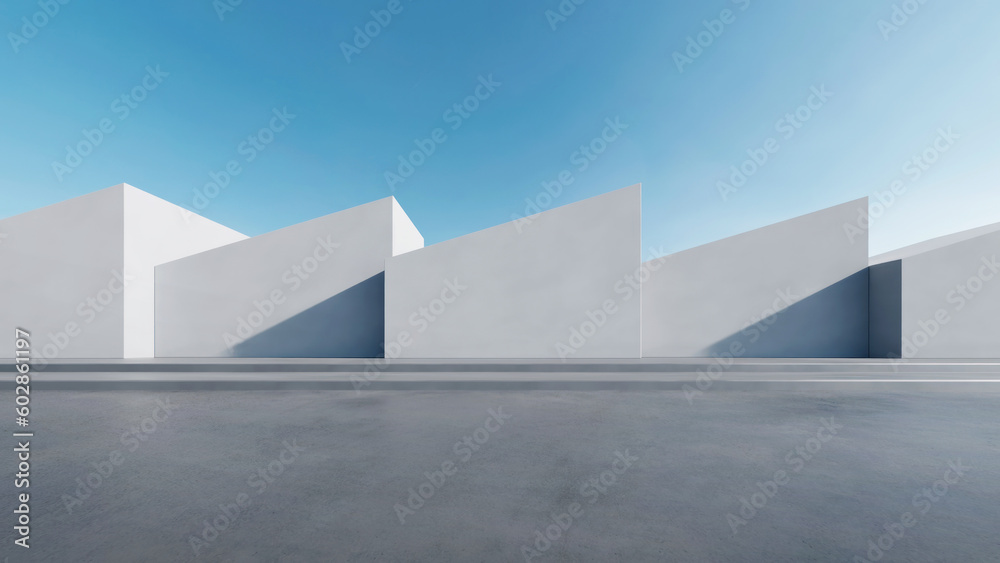 Aufkleber 3d render of abstract modern architecture with empty concrete floor, car presentation background.