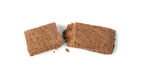 Chocolate Halva Pieces Isolated, Sunflower Halawa, Halvah or Halwa on White Background