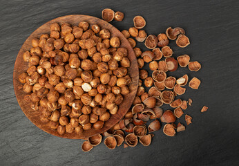Nut Kernels, Hazelnuts Pile on Plate, Healthy Organic Nuts Group, Nut Kernels