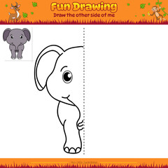 Fun Drawing game. Mirror Drawing cartoon Elephant. fun activities for kids to play and learn.
