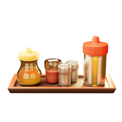 3D cartoon cute seasonings of traditional Japanese ramen or noodle in restaurant