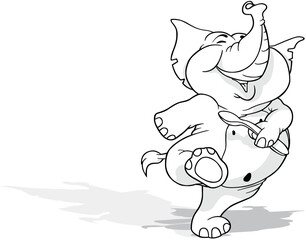 Drawing of a Smiling Dancing Elephant with a Spoon in its Paw