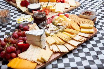 A view of an assorted cheese board.