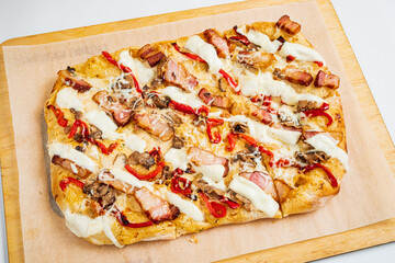 roman pizza on the wooden tray