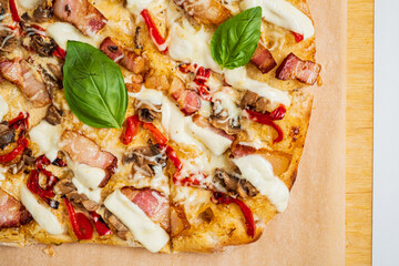 roman pizza on the wooden tray
