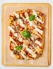 roman pizza on the wooden tray