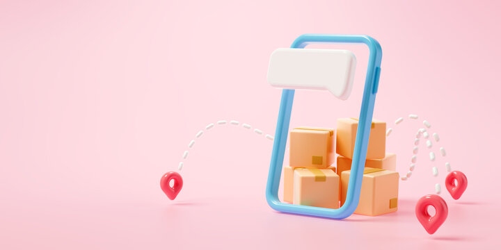 3d cardboard boxes are ready for delivery, destination map, and cargo delivery concept. 3d render illustration