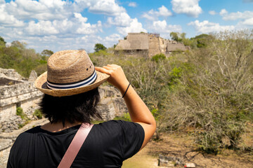 A girl in the ancient city of Maya Ek Balam