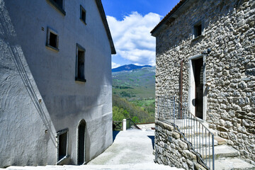 A narrow street in Borgotufi, an ancient restored rural village in the center of Molise, Italy.