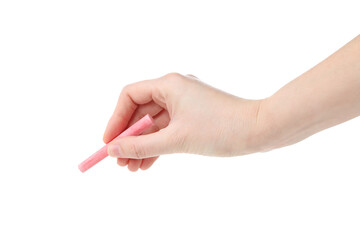 Hand with chalk isolated on white background, PNG