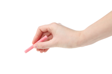 Hand with chalk isolated on white background, PNG