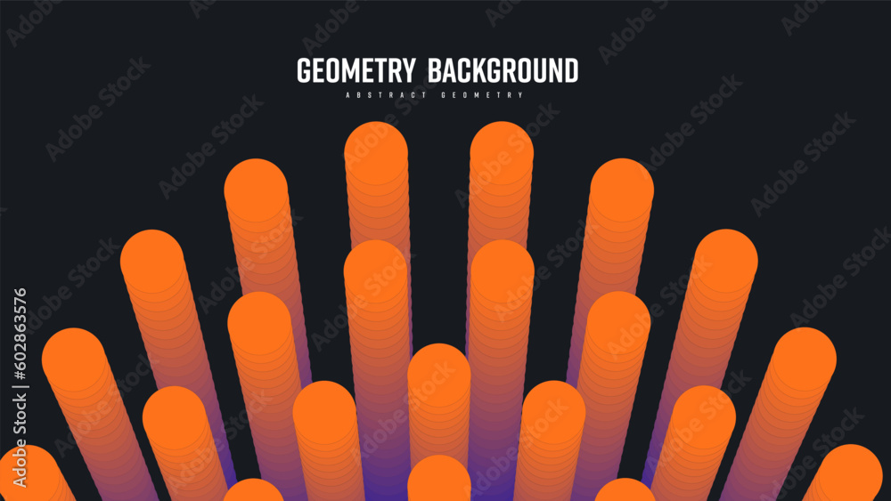 Poster Vector abstract background with round orange gradient sound waves, geometric elements, shape blend 3d.