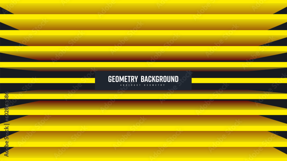 Poster Vector abstract background with yellow horizontal lines, gradient shape blend 3d, geometric elements on a black backdrop.