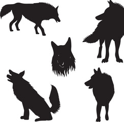 set of silhouettes, goat, silhouettes, set, mammal, wolf, AI generated