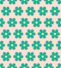 Green Flower Retro illustration Vector Seamless Pattern On Light-Pink Background Wallpaper