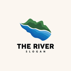 River Logo Design, River Creek Vector, Riverside Illustration With A Combination Of Mountains And Nature, Product Brand